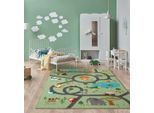 Teppich THE CARPET "Happy Life", grün, B:80cm H:4mm L:150cm, Polyester, Teppiche, Teppich, Life Kinderzimmer Teppich Spielteppich pflegeleicht