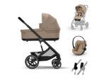 Cybex Kinderwagenset , Beige , Textil , Beige , 60x108 cm , EN 1888, UV 50+, ECE R 129 i-Size, CE , Feststellbremse, Federung, 5-Punkte-Gurt, für Babyschale geeignet, Sitz umsetzbar, Einhand-Faltmechanismus,5-Punkt-Gurtsystem, abnehmbarer und waschbarer Bezug, Flugzeugzulassung, höhenverstellbare Kopfstütze, Sonnendach, schnell und leicht im Auto montierbar, Seitenaufprallschutz, verstellbare Sitz