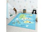 Teppich THE CARPET "Happy Life", blau, B:80cm H:4mm L:150cm, Polyester, Teppiche, Teppich, Life Kinderzimmer Teppich Spielteppich pflegeleicht