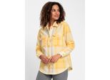 Fleeceshirt CASUAL LOOKS "Fleece-Bluse", Damen, Gr. 48, gelb (champagner, gelb, kariert), 100% Polyester, gemustert, kariert, mehrfarbig, Shirts Fleeceshirt