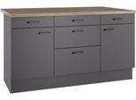 Kücheninsel KOCHSTATION "KS-Paula", grau (küche: grau, korpus: anthrazit, arbeitsplatte: wildeichefarben struktur), B:161cm H:90,8cm T:96,5cm, Komplettküchen-Sets