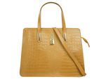 Henkeltasche CLUTY, Damen, Gr. B/H/T: 36cm x 28cm x 8cm onesize, gelb, Leder, Reptilienprägung, Taschen, echt Leder, Made in Italy
