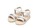 Sandale GEOX "J SANDAL HAITI GIRL", Mädchen, Gr. 27, silber (weiß, silberfarben), Synthetik, festlich, Schuhe Sandale, Glitzersandale, Klettschuh im Metallic Look