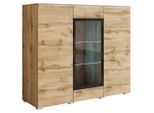 P & B Highboard , Eiche Wotan , Holzwerkstoff , 9 Fächer , kaltweiss , 120x103.3x39.5 cm , FSC , stehend, Beleuchtung , Kleinmöbel, Kommoden, Highboards