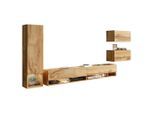 P & B Wohnwand Amadeo, Eiche Wotan, Holzwerkstoff, 4-teilig, 5,1,1 Fächer, kaltweiß, 270x130x32.5 cm, Fsc, Made in EU, hängend, Beleuchtung, Wohnzimmer, Wohnwände, Anbauwände