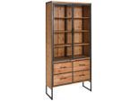 Livetastic Vitrine, Natur, Schwarz, Holz, Metall, Glas, Tanne,Tanne, massiv, 3 Fächer, 4 Schublade(n) Schubladen, 100x210x41.5 cm, Fsc, Wohnzimmer, Wohnzimmer-Sets & Serien, Vitrinenschränke