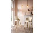 Barhocker SALESFEVER "Clam Barstuhl mit Stil", beige (beige, gold), B:52cm H:100cm T:54cm, Samt (100% Polyester), Metall, Hocker, Barhocker, Extravagantes Muscheldesign im praktischen 2er Set