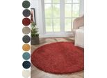 Hochflor-Teppich "My Shaggy", rot (weinrot), B:120 H:37mm L:120 Ø:120cm, Polypropylen (PP), MYFLAIR MÖBEL & ACCESSOIRES, Teppiche, Hochflor-Teppich, Shaggy, Uni Farben, leicht glänzend, Microfaser, extra flauschig