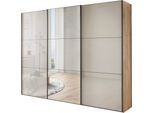 Schwebetürenschrank WIEMANN "Phoenix, Made in Germany, modernes Design, Highlight, Blickfang", beige (bianco, eiche, nachbildung), B:223cm H:217cm T:67cm, Schränke, Schwebetürenschrank, maximaler Staurraum, inkl.Einlegeböden, Wäscheböden u. Dämpfer