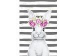 Metallbild QUEENCE "Bunny II", rosa (farbe bild(er): rosa), B:20cm H:30cm, Metall, Stahl, Bilder, Hase, Blechschild, Stahlschild, Blumenkranz