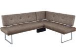 Eckbank K+W KOMFORT & WOHNEN "Giacomo II", braun (schlamm, braun), B:207cm H:91cm T:65cm, Sitzbänke, Eckbank, Flachstahlkufe in edelstahlfarbig lackiert, Rücken und Sitz gesteppt