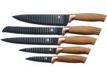 Messer-Set KING "Essential", braun (holzfarben, schwarz), Spezialklingenstahl, Kochmesser-Sets, Wellenschliff, Griffe in Holzoptik, im Geschenk-Etui