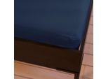 Spannbettlaken KAYORI "Saiko", blau (dunkelblau), B:160cm L:220cm, Jersey-Elasthan, Obermaterial: 97% Baumwolle, 3% Elasthan (LYCRA), Bettlaken, Spannbettlaken, Bio-Baumwolle