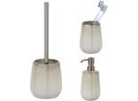 Badaccessoire-Set "»Marano«", schwarz, glänzend, Edelstahl, Keramik, SCHÖNER WOHNEN-KOLLEKTION, Badaccessoires-Sets, Zahnputzbecher, Seifenspender & WC-Garnitur, Keramik mit Effektglasur