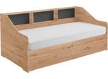 Stauraumbett RELITA "Rene", braun (eiche artisan), B:112,9cm L:205,6cm, Betten, Stauraumbett, ausziehbarer Unterbau und 2 Schubladen. Lieferung ohne Matratze