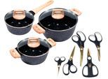 Topf-Set KING "»ESSENTIAL« Aluminiumguss, Induktion, Antihaftbeschichtung", schwarz, 7,5 l, Töpfe, inkl. 5 Scheren