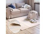 Teppich "Sharon", beige (creme, weiß), B:80cm H:10mm L:150cm, Baumwolle, Polyester, MYFLAIR MÖBEL & ACCESSOIRES, Teppiche, Teppich, Flachgewebe, Fleckerl, 90% Baumwolle, handgewebt, mit Fransen