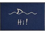 Fussmatte "Hi" Gr. 60, blau (blau, weiß), B:40cm H:9mm L:60cm, Kunstfaser, WASH+DRY BY KLEEN-TEX, Teppiche, Fussmatte, Schmutzfangmatte, mit Spruch, In- und Outdoor geeignet, waschbar