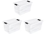 Aufbewahrungsbox KEEEPER "Cornelia, 3er Set, 52 L, 59,5 x 39,5 x 34 cm", weiß (transparent), B:59,5cm H:34cm T:39cm, Kunststoff, Aufbewahrungsboxen, Aufbewahrungsbox, durch Clips verschließbar, Griffe am Boden