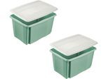 Aufbewahrungsbox KEEEPER "Emil, Box mit Deckel, 2er Set, 45 L, 55,5x40x30 cm", nordic grün, B:55,5cm H:30cm T:40cm, Kunststoff, Aufbewahrungsboxen, Aufbewahrungsbox, ineinander und aufeinander stapelbar