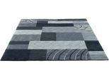 Wollteppich THEKO "Domas 4028", grau (anthrazit), B:140cm H:12mm L:200cm, Schurwolle, Teppiche, Kurzflor, reine Wolle, handgeknüpft, modernes Patchwork Design