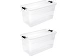 Aufbewahrungsbox KEEEPER "Cornelia, 2er Set, 83 L, 79,5 x 39,5 x 40 cm", transparent, B:79,5cm H:40cm T:39,5cm, Kunststoff, Aufbewahrungsboxen, Aufbewahrungsbox, durch Clips verschließbar, Griffe am Boden