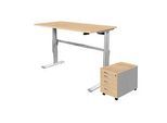 2-tlg. Büromöbel-Set, Schreibtisch STANDARD, elektrisch höhenverstellbar, Ahorn/weissaluminium RAL 9006