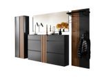 Moderano Garderobe, Anthrazit, Nussbaum, Holz, Holzwerkstoff, 4-teilig, Kernnussbaum, furniert, 310x200x30 cm, Garderobe, Garderoben-Sets & Serien, Garderoben-Sets