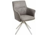 Mid.you Armlehnstuhl Edelstahl, Silber, Edelstahl, Metall, Textil, Drehkreuz, 62x90x63 cm, Sitzfläche 180° drehbar, automatische Rückholfunktion, Esszimmer, Stühle, Esszimmerstühle, Armlehnenstühle