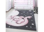 Kinderteppich AYYILDIZ TEPPICHE "Kids 560", pink, B:200cm H:12mm L:290cm, Kunstfaser, Teppiche, Kinderteppich, auch in rund, Elefanten Baby Sterne, Kurzflor