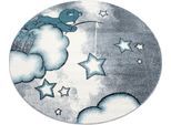 Kinderteppich AYYILDIZ TEPPICHE "Kids 580" Gr. 9, blau, H:12mm Ø:120cm, Kunstfaser, Teppiche, Kinderteppich, auch rechteckig, Motiv Sterne, Teddybär, Kurzflor