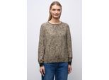 Langarmbluse STREET ONE, Damen, Gr. 34, sanded beige, Stoff, 100% Viskose, normal normal, U-Boot-Ausschnitt, elastischer Bund, Blusen, mit Leoprint