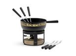STÖCKLI Fondue "Pilatus 8 Teile", schwarz, Ø:18,4cm, Fondues, Traditionelles Gusseisen-Fondue-Set mit Alp-Dekor und Holz-Rechaud, Fondue