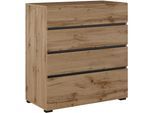 Schubkastenkommode OTTO HOME "Cross, moderne grifflose Kommode, 80x40x85cm (BxTxH)", braun (wotan eiche), B:80cm H:85cm T:40cm, Sideboards, Schubladenschrank, Sideboard mit 4 Schubkasten