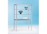 Standvitrine BST, hohe Beine, Brandschutzklasse B1, 3 Fächer, abschliessbare Schiebetüren, B 1500 x T 500 x H 1950 mm, Aluminium/Glas, silber