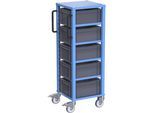 eurokraft pro Euro-Transportwagen CustomLine, für Behälter-LxB 400 x 300 mm, blau, mit 5 Kästen, 175 mm hoch