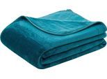 Wohndecke GÖZZE "Uni Decke aus recyceltem Polyester", blau (petrol), B:150cm L:200cm, Polyester, Wohndecken, Wohndecke, Kuscheldecke