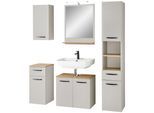 Badmöbel-Set SAPHIR "Quickset 500, Waschbeckenunterschrank mit Spiegel", beige (kaschmir), B:126,6cm H:200cm T:32,2cm, Holzwerkstoff, Kastenmöbel-Sets, Badmöbel-Set, Badezimmer-Set mit Unterschrank, Hochschrank und Hängeschrank