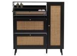 Rattan-Schuhkipper MCW-M37, Schuhregal Schuhschrank, 3 Kippfächer 2 Regalböden 127x120x24cm Holz Melamin ~ schwarz