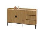 Sideboard MCW-O39, Kommode Schrank Anrichte, 3 Schubladen 2 Türen, Holz Melamin 80x130x42cm ~ natur