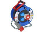 Brennenstuhl Kabeltrommel Garant CEE 1 IP44, 30m RN-Kabel, 3 Steckdosen, Kunststoff, für Außenbereich, blau/rot