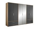 Boxxx Kleiderschrank, Graphit, Eiche Artisan, Glas, Holzwerkstoff, 5 Fächer, 4 Schublade(n) Schubladen, 305x207x58 cm, Schlafzimmer, Kleiderschränke, Kleiderschränke mit Spiegel