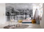 Fototapete KOMAR "Brooklyn B/W - Größe 368 x 254 cm", schwarz-weiß (schwarz, weiß), Rollen: 1, Papier, Tapeten, Wohnzimmer, Schlafzimmer