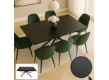 Esszimmertisch MCW-O57, Ausziehtisch Esstisch, Eisen MDF ausziehbar 160-200x90cm ~ Stein-Optik schwarz
