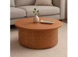 Couchtisch MCW-P15, Beistelltisch Sofatisch Wohnzimmertisch Mahagoniholz Rattan rund Ø75cm