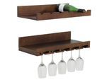 2er-Set Weinregal MCW-P22, Glas-/Flaschenhalter Wandbar für 6 Flaschen/15 Gläser Holz MVG-zertifiziert 61x28cm ~ braun