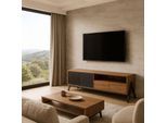 TV-Rack MCW-O40, Lowboard TV-Schrank 2 Schubladen Türen Staufächer, MDF Metall Melamin 48x155x40cm ~ natur