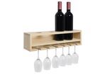 Weinregal MCWP21, Glas-/Flaschenhalter Wandbar Regal für 4 Flaschen/6 Gläser Holz MVG-zertifiziert 12x48x12cm ~ natur