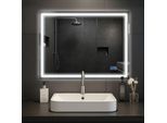 CLP Badspiegel Jaffrey mit Beleuchtung, Bluetooth-Lautsprecher, Anti-Beschlag, Wandspiegel Quer- und Hochformat, LED dimmbar, 3 Licht-Modi