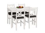 Esszimmer-Set MCW-F77, Sitzgruppe Esszimmergruppe, Massiv-Holz Kiefer Stoff Landhaus 110cm ~ weiß Polster schwarz